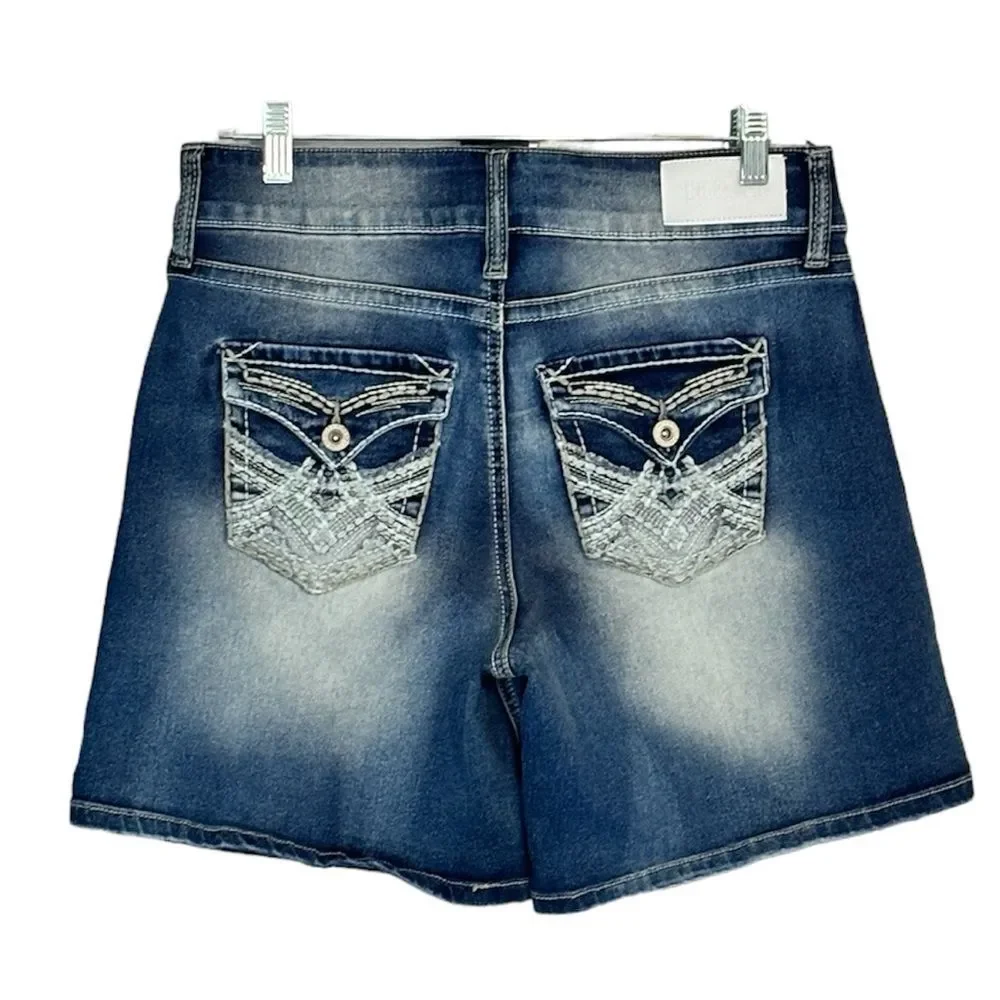 Hydraulic Women’s Nolita Curvy Denim Jean Shorts Embroidered Pockets Wide leg 10
